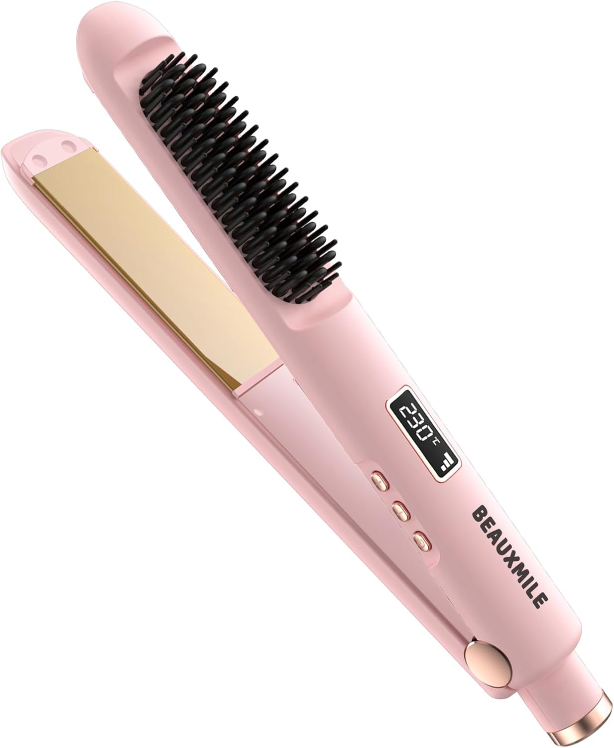 BEAUXMILE Flat Iron with Straightening Comb, 2-in-1 Hair Straightener Brush