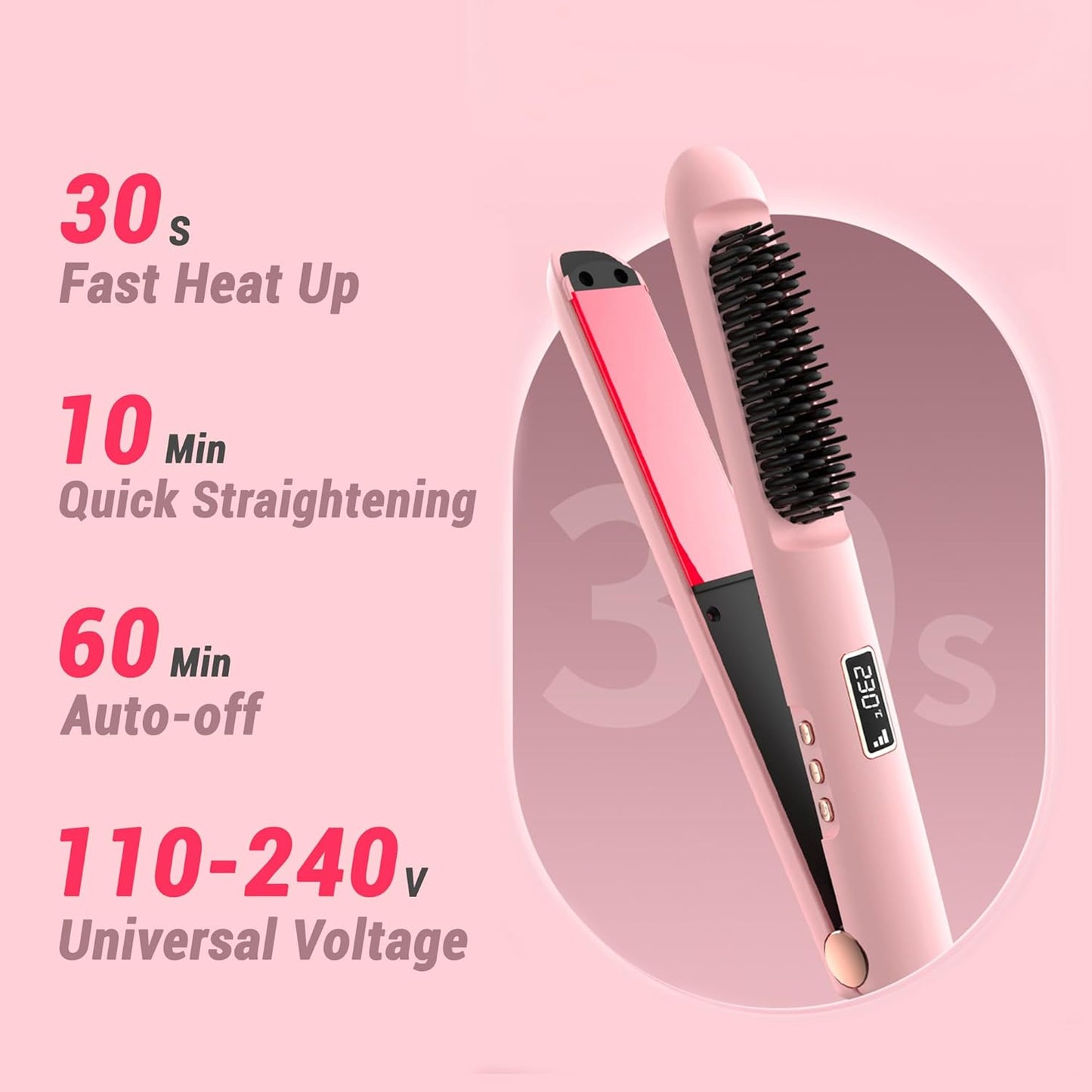 BEAUXMILE Flat Iron with Straightening Comb, 2-in-1 Hair Straightener Brush