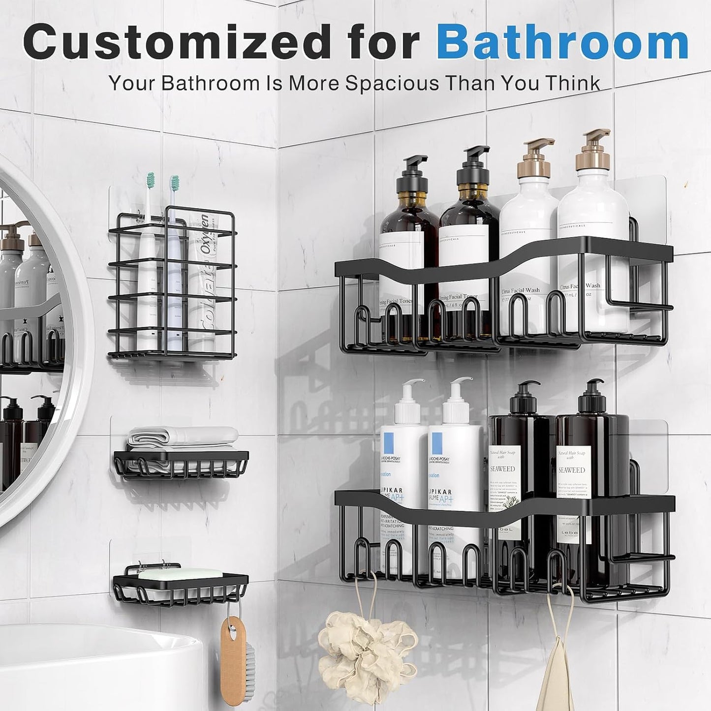 EUDELE Adhesive Shower Caddy, 5 Pack Rustproof Stainless Steel Bath Organizers
