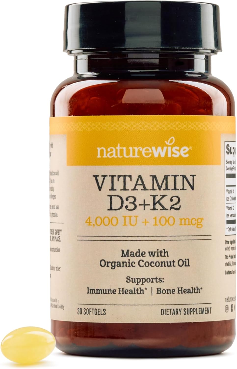 NatureWise Vitamin D3 4000IU + K2 (MK7) 100mcg with Organic Extra Virgin Coconut Oil
