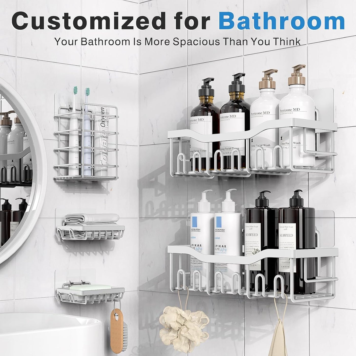 EUDELE Shower Caddy 5 Pack,Adhesive Shower Organizer for Bathroom
