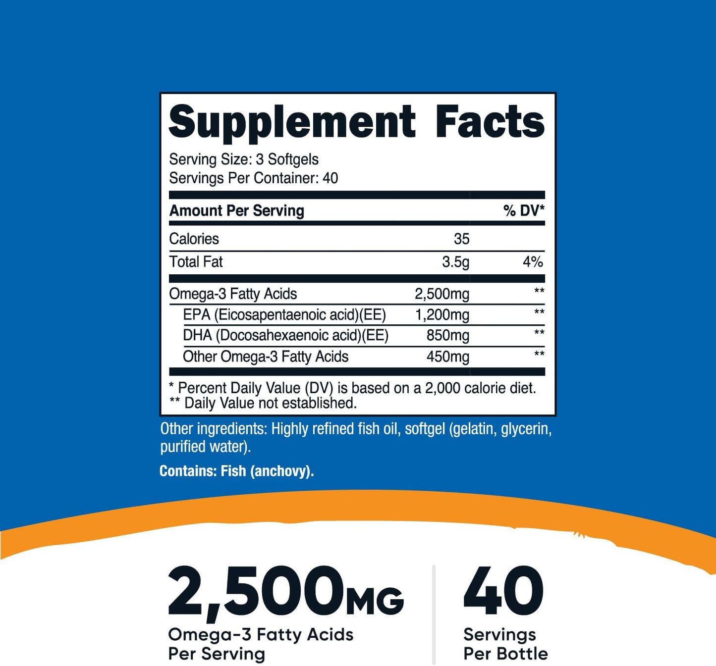 Nutricost Omega 3 Fish Oil - 2500MG, 120 Softgels (40 Serv)