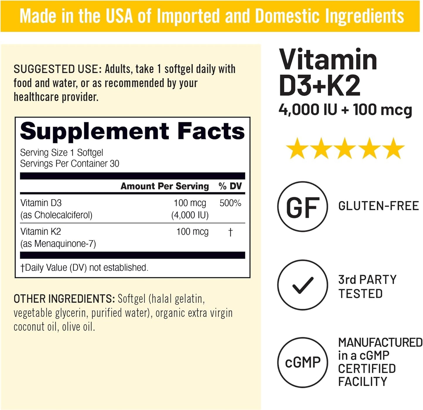 NatureWise Vitamin D3 4000IU + K2 (MK7) 100mcg with Organic Extra Virgin Coconut Oil