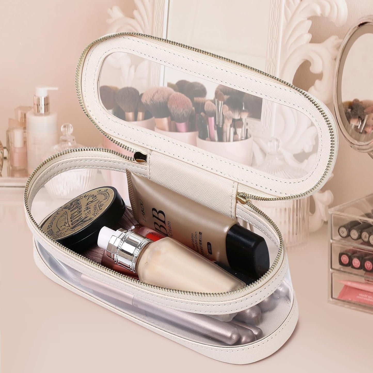 Pinkmik Makeup Brush Case Clear Travel Cosmetic & Toiletry Bag