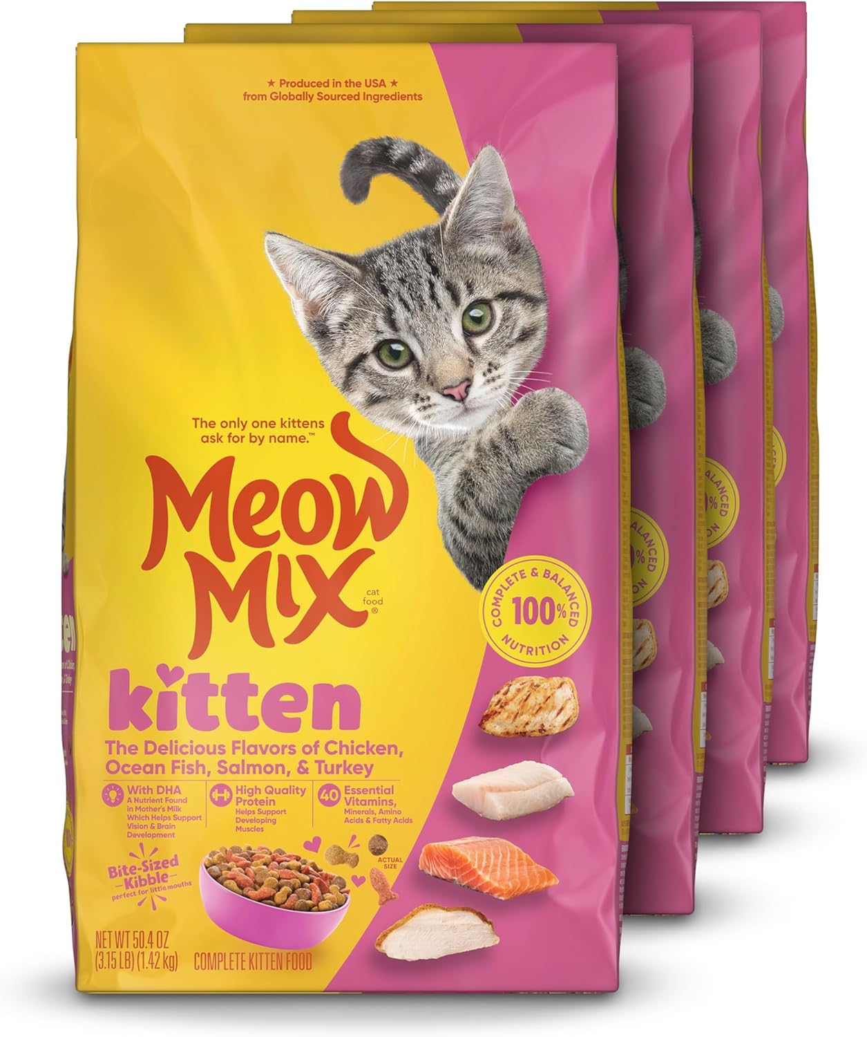 Meow Mix Kitten Li'L Nibbles Dry Cat Food, 3.15 Pound Bag (Pack of 4)