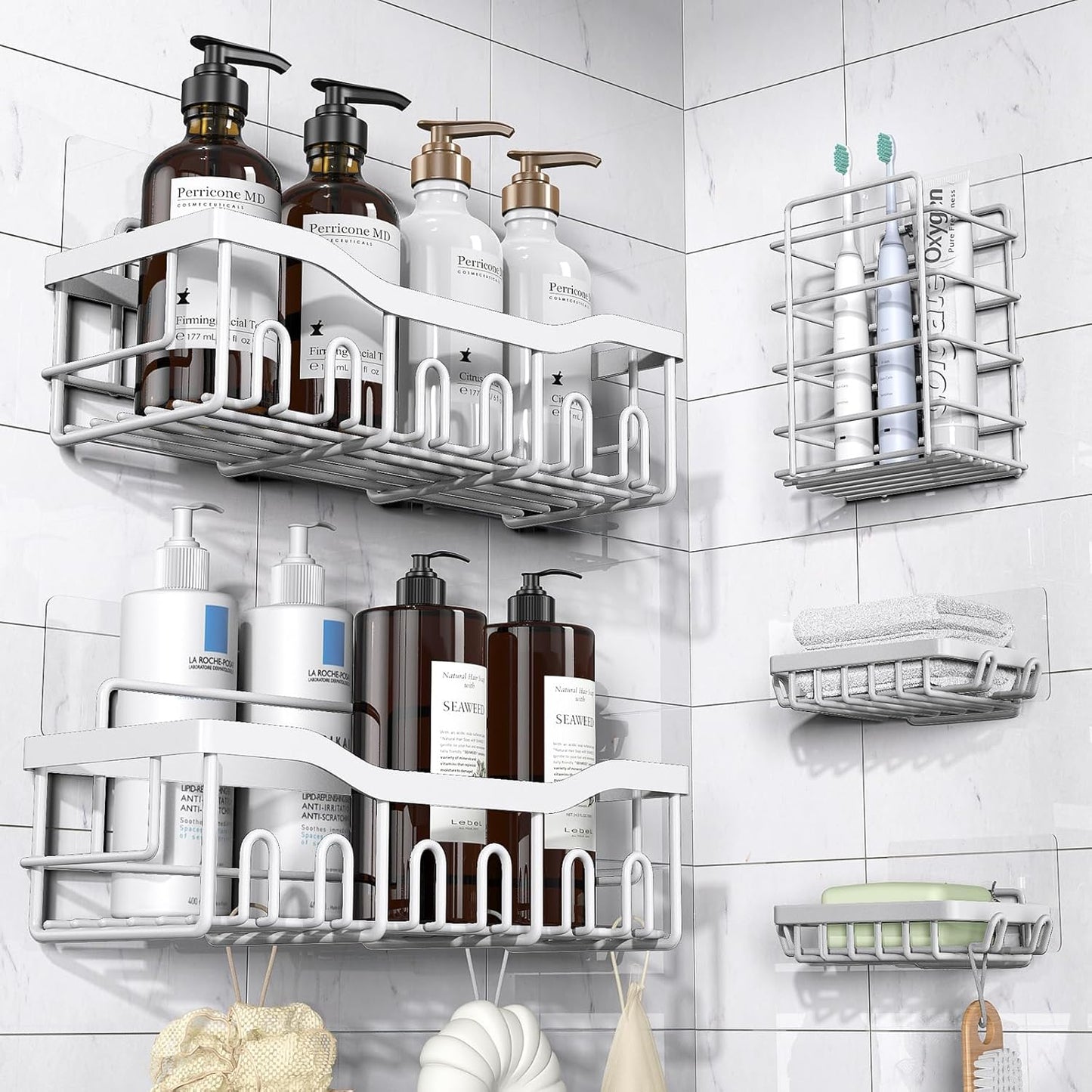 EUDELE Shower Caddy 5 Pack,Adhesive Shower Organizer for Bathroom