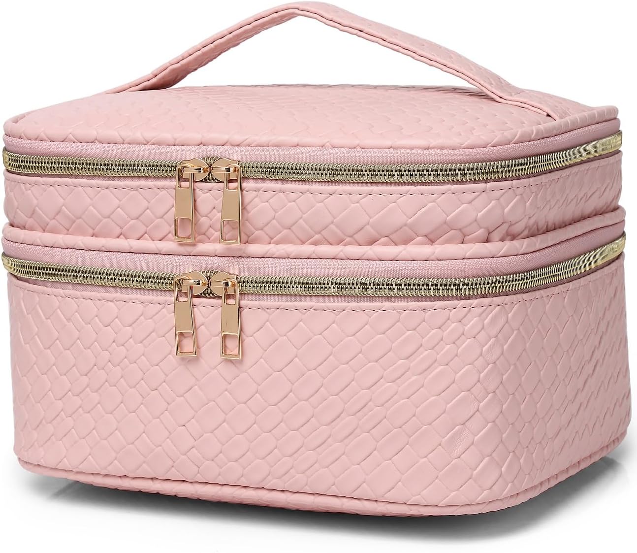 Pinkmik Travel Makeup Bag for Women Double Layer Cosmetic Bag