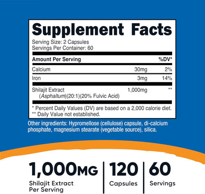 Nutricost Shilajit Capsules (1,000 mg Per Serving) (120 Capsules)